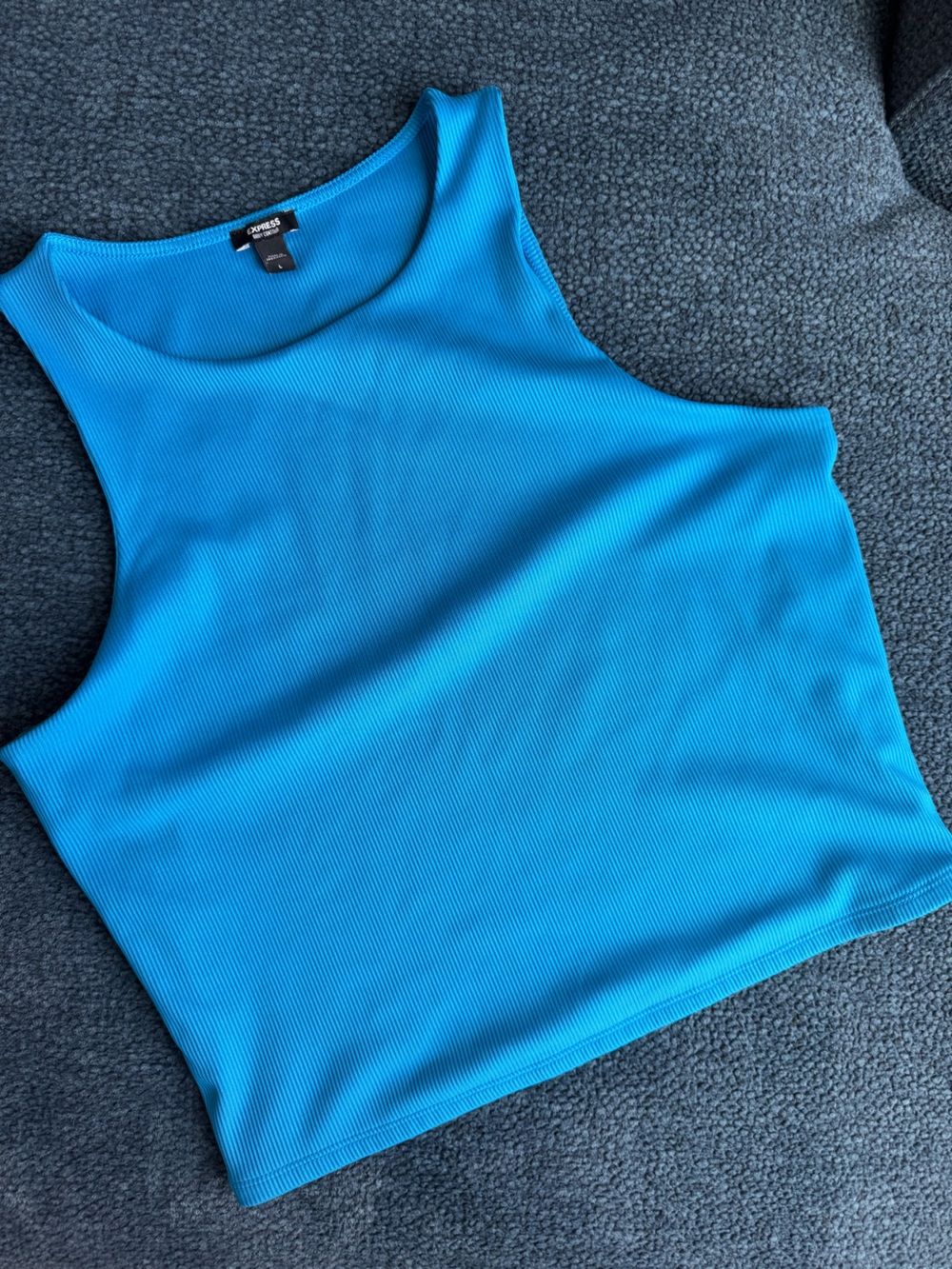 Express Bright Blue Ribbed Crop Tank Top